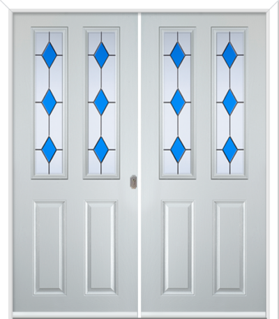 Maple Square Composite French Doors Coloured Diamonds Blue