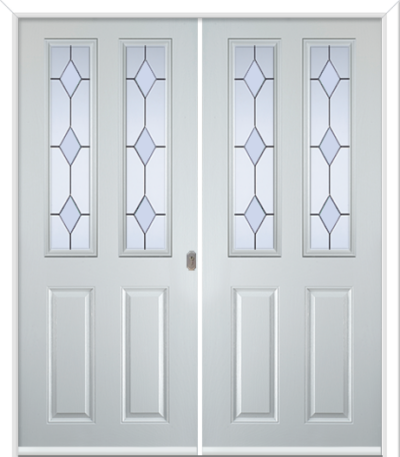 Maple Square Composite French Doors Coloured Diamonds Clear