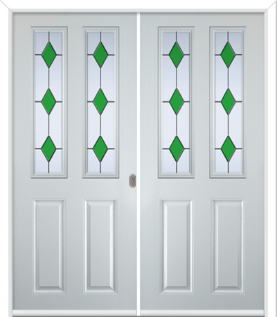 Maple Square Composite French Doors Coloured Diamonds Green