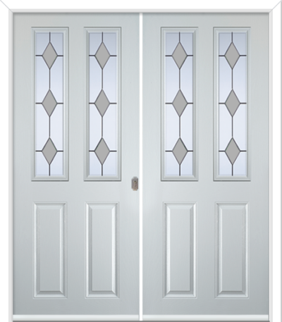 Maple Square Composite French Doors Coloured Diamonds Grey
