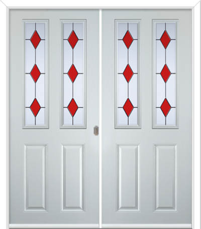 Maple Square Composite French Doors Coloured Diamonds Red
