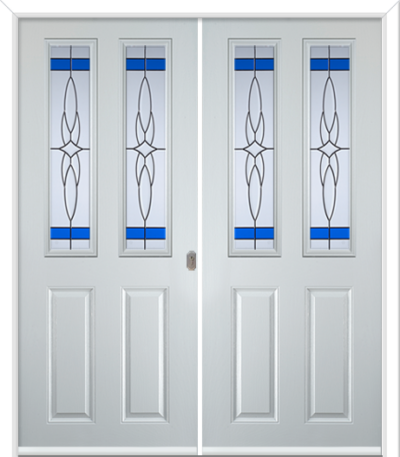 Maple Square Composite French Doors Crystal Harmony Blue