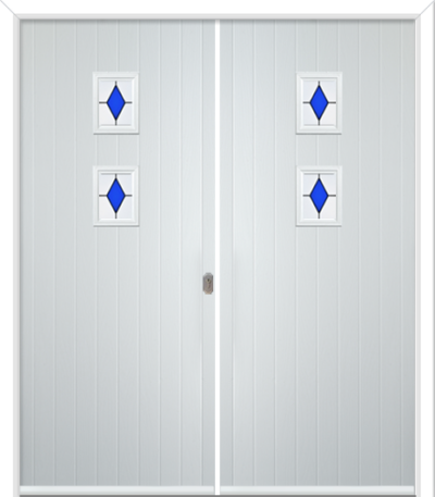 Wellow 2 Composite French Doors Coloured Diamonds Blue