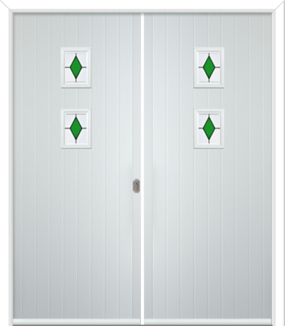 Wellow 2 Composite French Doors Coloured Diamonds Green