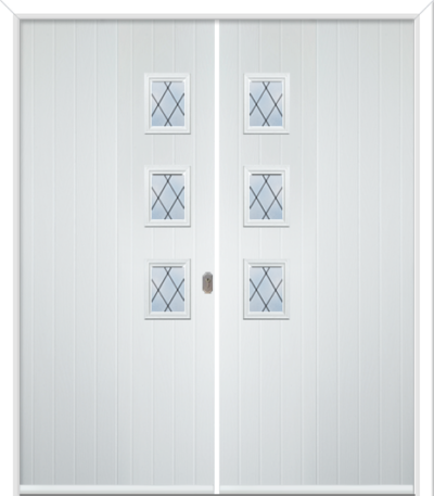 Wellow 3 Handle Composite French Doors 9mm Diamond Lead