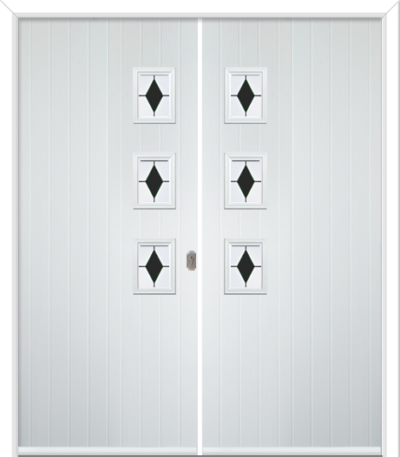 Wellow 3 Handle Composite French Doors Coloured Diamonds Black