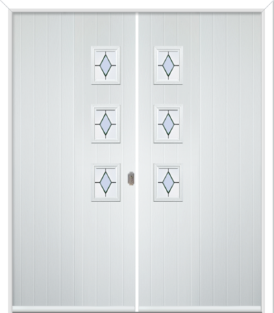 Wellow 3 Handle Composite French Doors Coloured Diamonds Clear