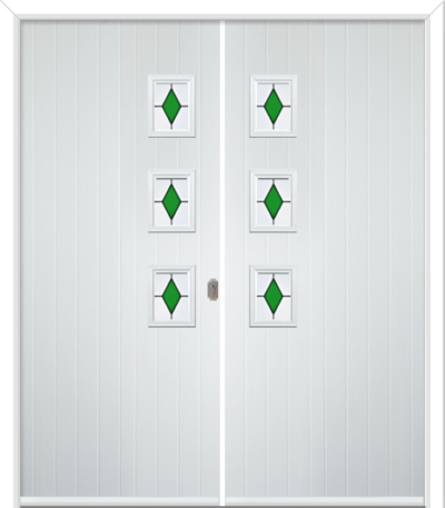 Wellow 3 Handle Composite French Doors Coloured Diamonds Green