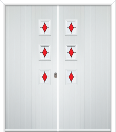 Wellow 3 Handle Composite French Doors Coloured Diamonds Red