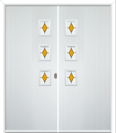 Wellow 3 Handle Composite French Doors Coloured Diamonds Yellow