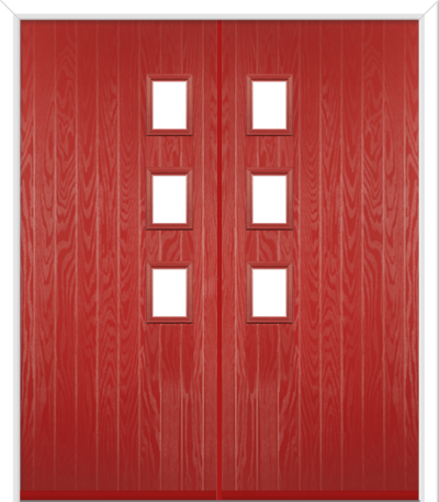 Wellow 3 Handle Composite French Doors Red