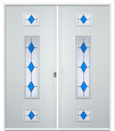 Wellow 3 Long Composite French Doors Coloured Diamonds Blue