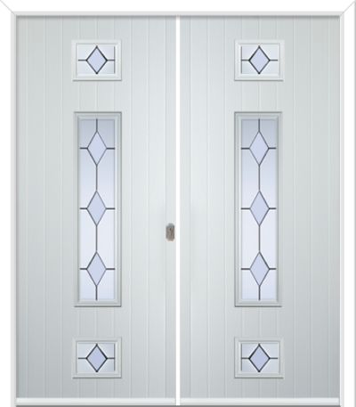 Wellow 3 Long Composite French Doors Coloured Diamonds Clear