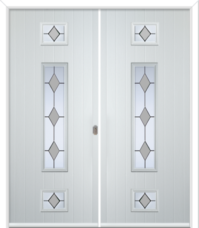 Wellow 3 Long Composite French Doors Coloured Diamonds Grey