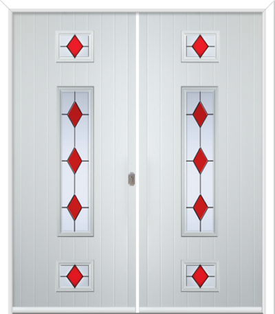 Wellow 3 Long Composite French Doors Coloured Diamonds Red
