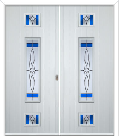 Wellow 3 Long Composite French Doors Crystal Harmony Blue