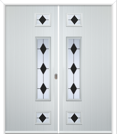 Wellow 3 Long Handle Composite French Doors Coloured Diamonds Black