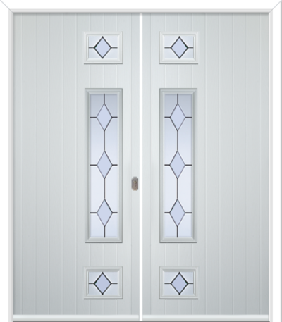 Wellow 3 Long Handle Composite French Doors Coloured Diamonds Clear
