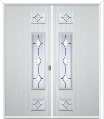 Wellow 3 Long Handle Composite French Doors Coloured Diamonds Frost