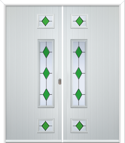 Wellow 3 Long Handle Composite French Doors Coloured Diamonds Green