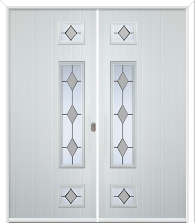 Wellow 3 Long Handle Composite French Doors Coloured Diamonds Grey