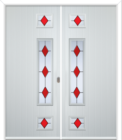 Wellow 3 Long Handle Composite French Doors Coloured Diamonds Red