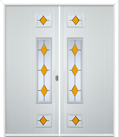 Wellow 3 Long Handle Composite French Doors Coloured Diamonds Yellow