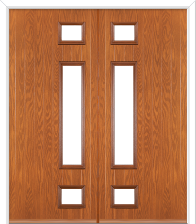 Wellow 3 Long Handle Composite French Doors Golden Oak